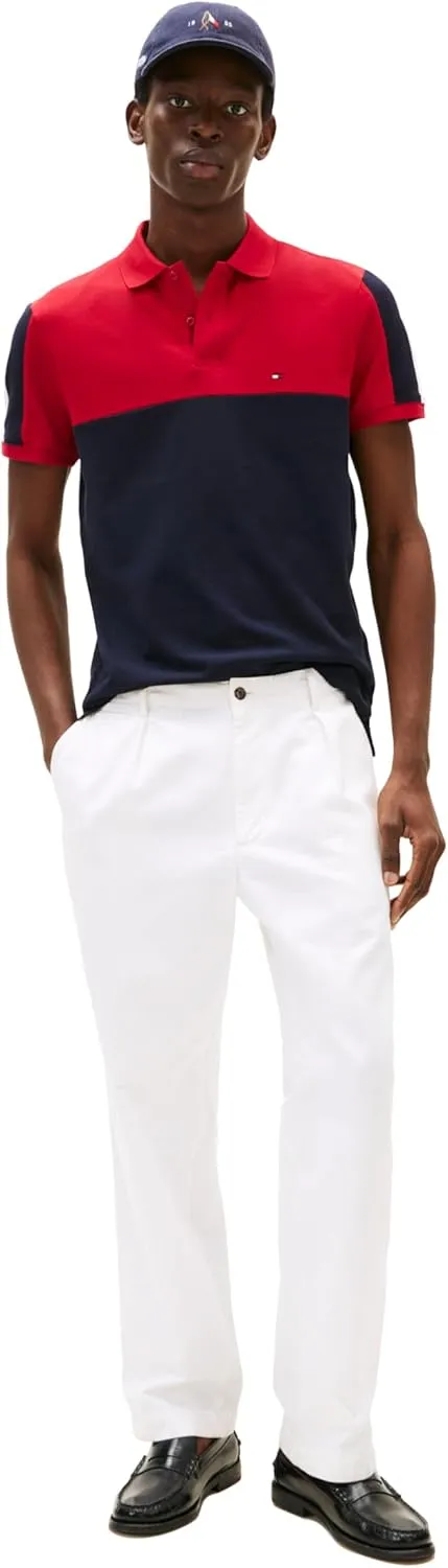 Tommy Hilfiger Men's Short Sleeve Casual Polo Shirts in Regular Fit with Stretch and Colorblock Designs