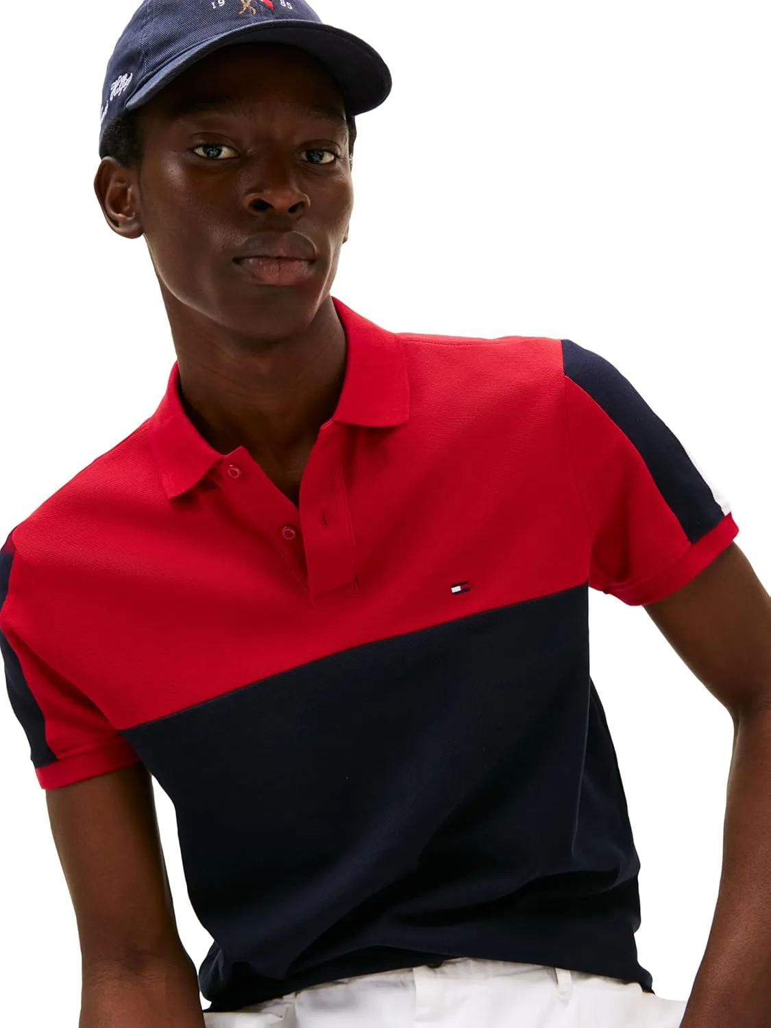 Tommy Hilfiger Men's Short Sleeve Casual Polo Shirts in Regular Fit with Stretch and Colorblock Designs