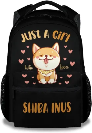 UNIKITTY Shiba Inu Backpack for Girls, 16 Inch Black Dog theme Backpacks with Adjustable Straps, Cute, Large Capacity Bookbag for Kids School