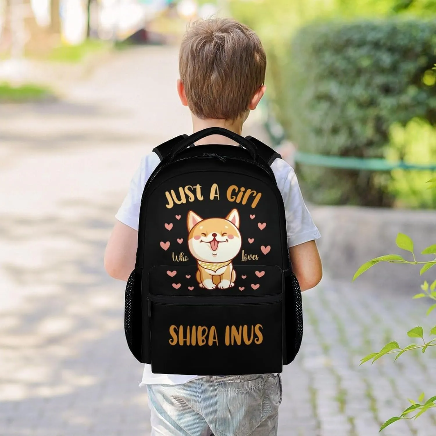 UNIKITTY Shiba Inu Backpack for Girls, 16 Inch Black Dog theme Backpacks with Adjustable Straps, Cute, Large Capacity Bookbag for Kids School