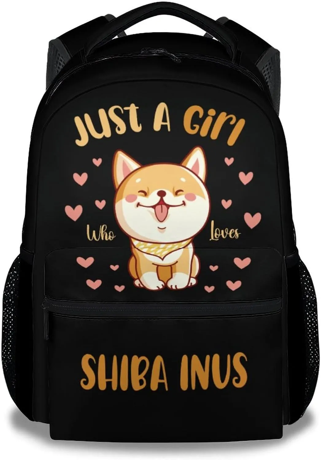UNIKITTY Shiba Inu Backpack for Girls, 16 Inch Black Dog theme Backpacks with Adjustable Straps, Cute, Large Capacity Bookbag for Kids School