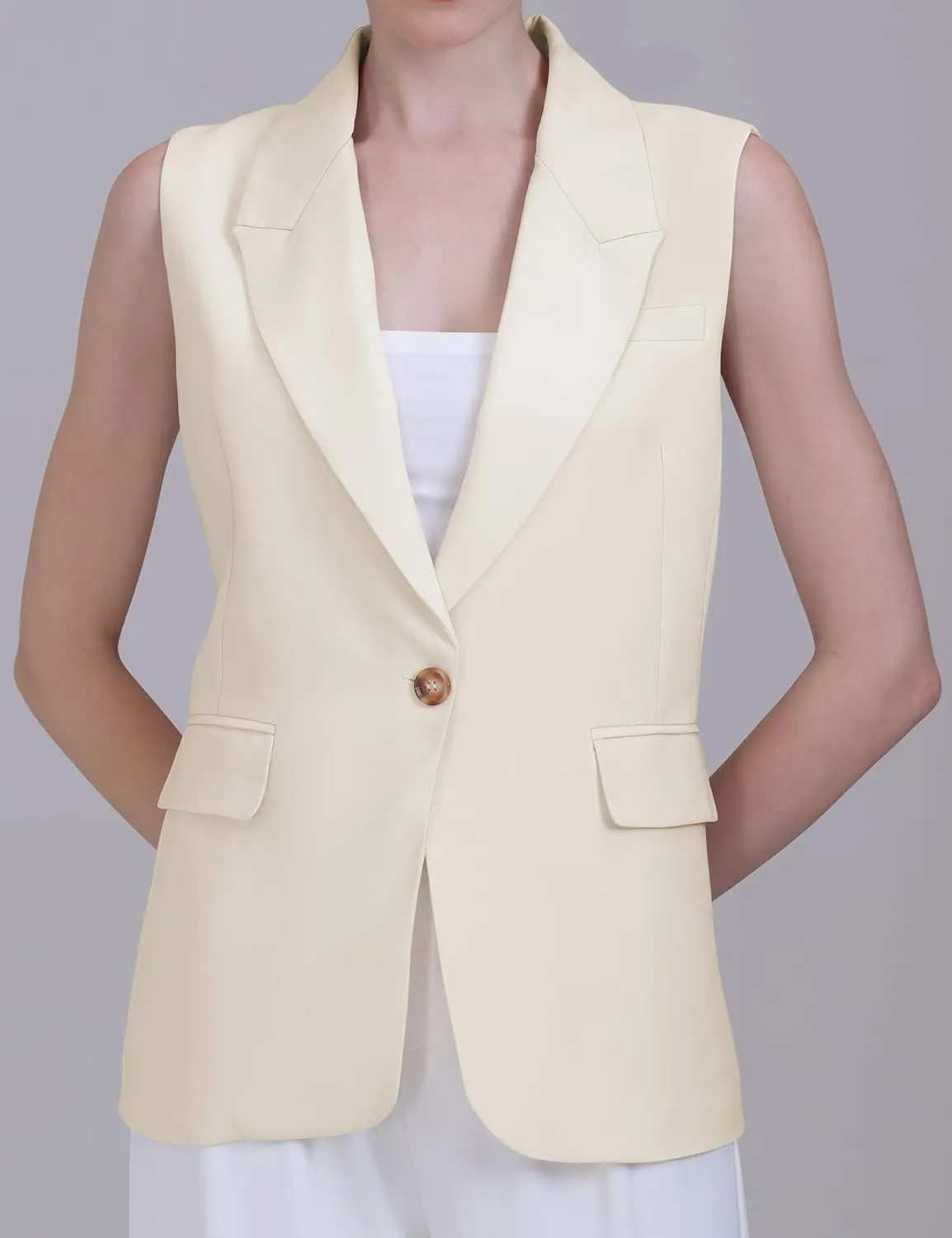 V VOCNI Sleeveless Blazer Vest for Women Vest Top Fully Lined One Button Casual Office Suit Vest Waistcoat