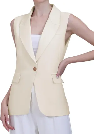 V VOCNI Sleeveless Blazer Vest for Women Vest Top Fully Lined One Button Casual Office Suit Vest Waistcoat