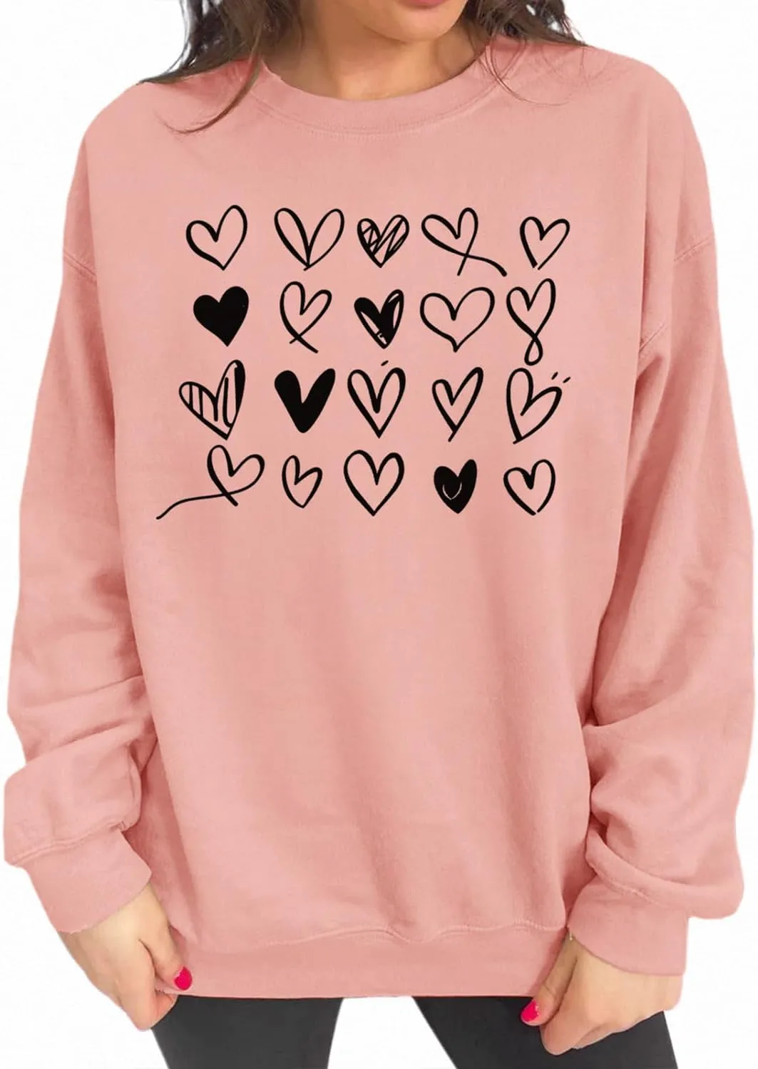 Valentines Sweatshirt Women Cute Love Heart Graphic Long Sleeve Shirts Casual Crewneck Pullover Tops