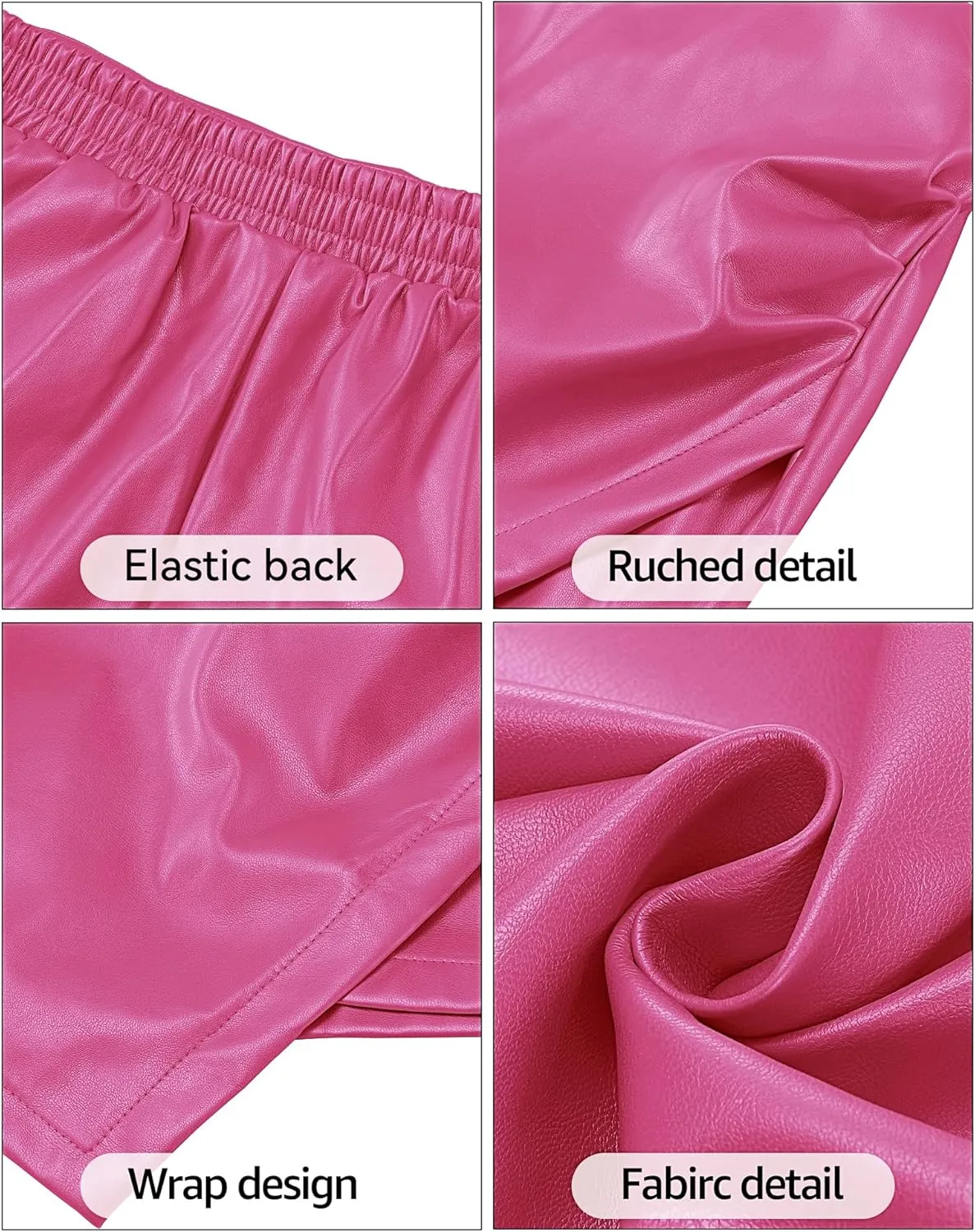 Vetinee Faux Leather Skorts for Woman High Waisted Pull On Shorts Elastic Waist Ruched Wrap Asymmetrical Skorts Skirts