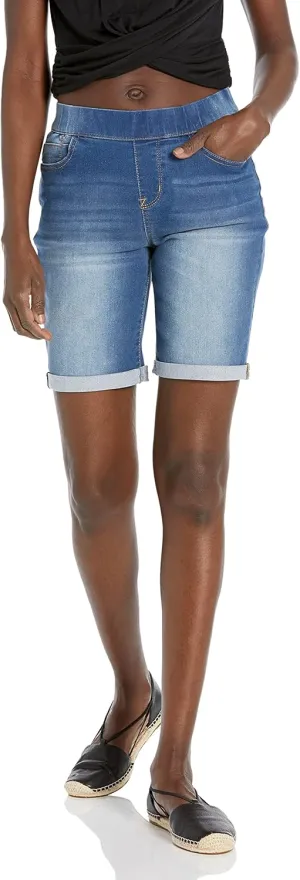 WallFlower Women's Pull On Bermuda Denim Shorts 9" High-Rise Insta Soft Juniors