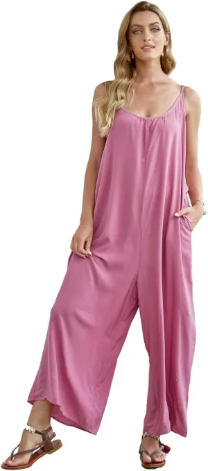 wexcen Jumpsuits for Women Floral Wide Leg Spaghetti Strap Sleeveless Casual Loose Ethnic Long Rompers with Pockets