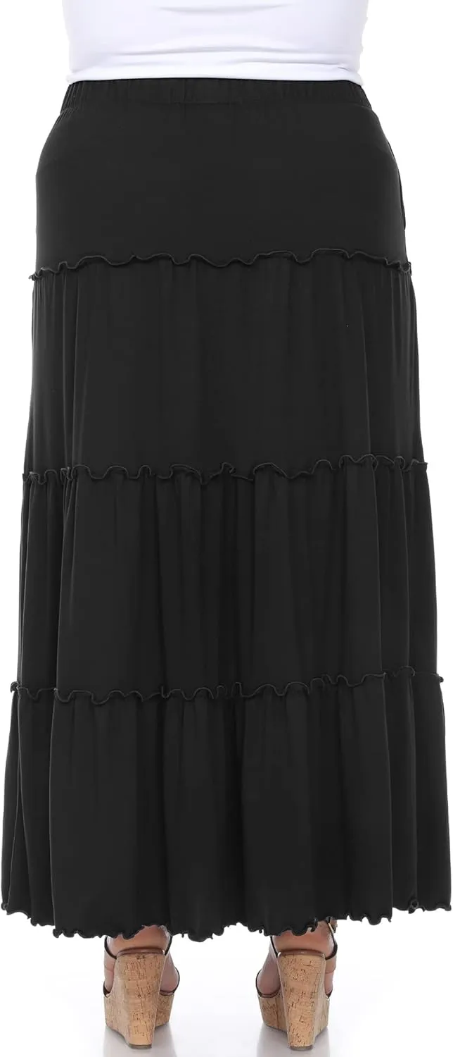 white mark Women's Plus Size High Waist Tiered Maxi Skirt with Pockets