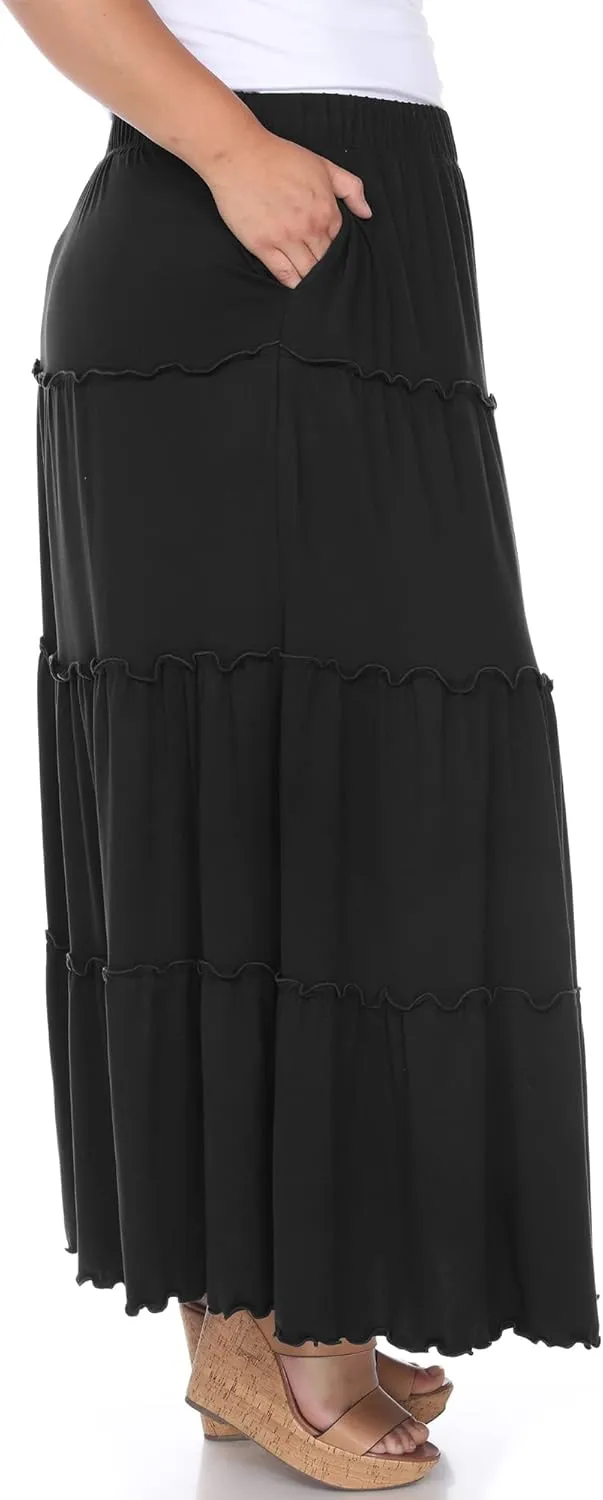 white mark Women's Plus Size High Waist Tiered Maxi Skirt with Pockets