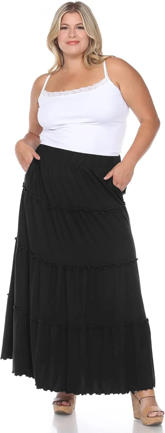 white mark Women's Plus Size High Waist Tiered Maxi Skirt with Pockets