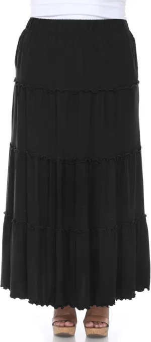 white mark Women's Plus Size High Waist Tiered Maxi Skirt with Pockets