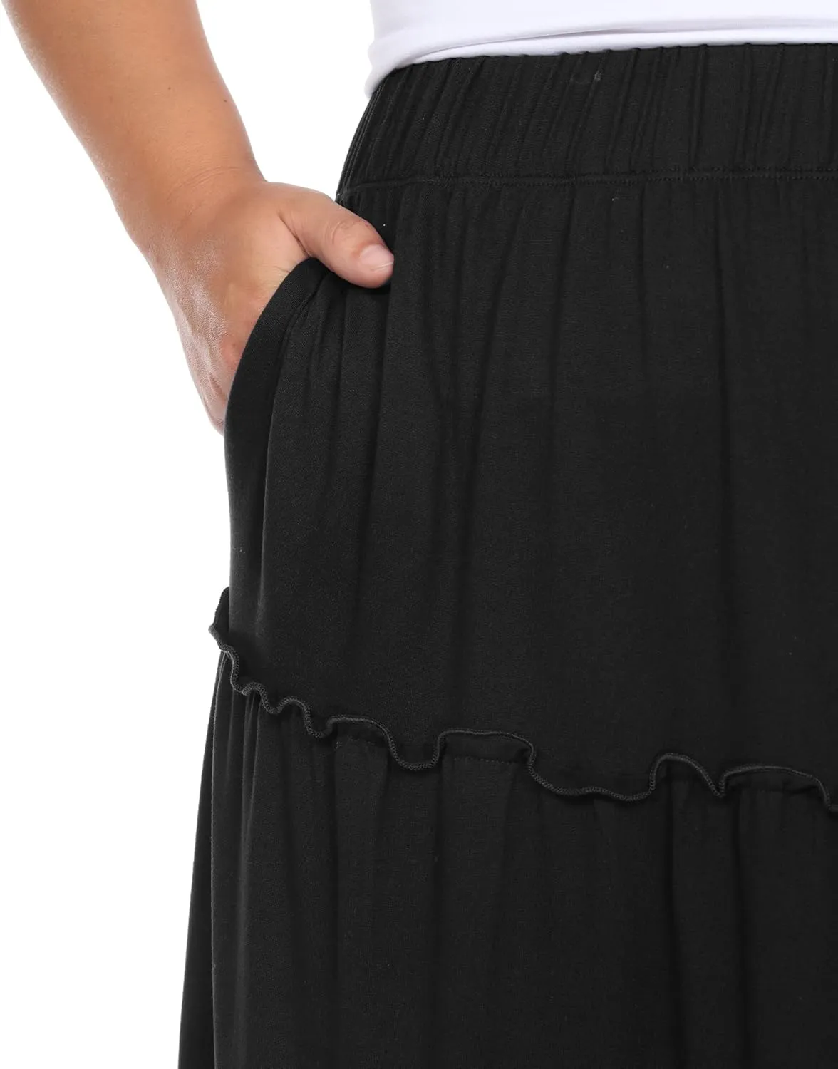 white mark Women's Plus Size High Waist Tiered Maxi Skirt with Pockets