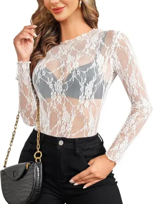 WIHOLL Womens Mesh Sheer Tops Sexy Crew Neck Summer Loose FIt Party Clubwear Shirts