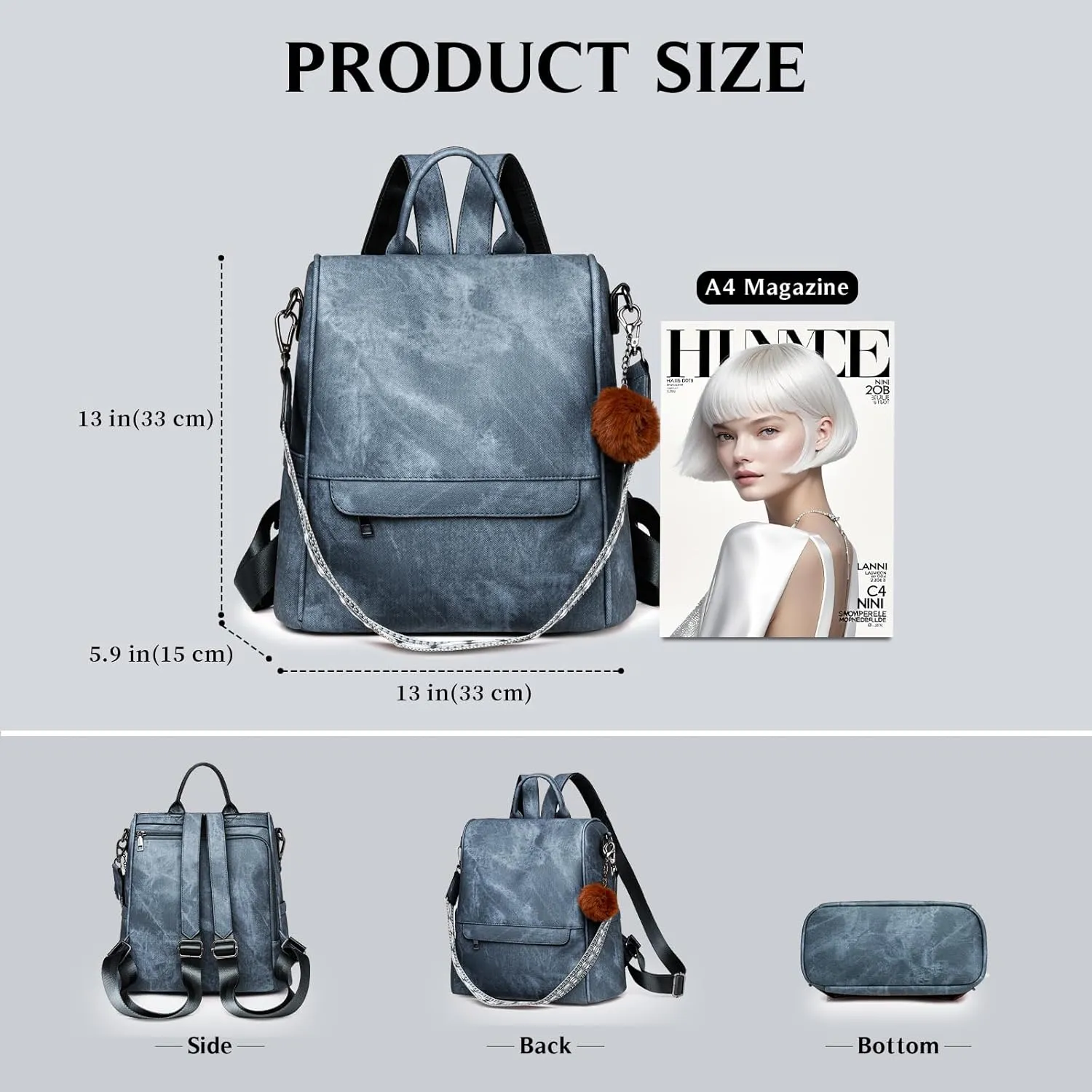 Woman Backpack Purse Waterproof Lightweight PU Leather Backpack, Multipurpose Travel Shoulder Bag Handbag