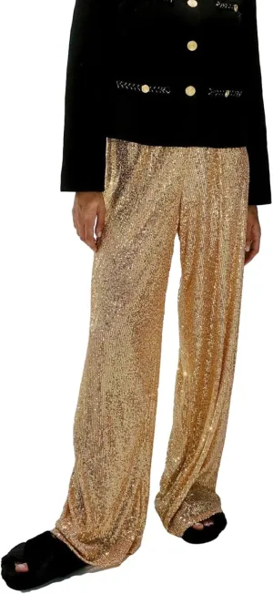 Women Sequins Trousers Wide Leg Shiny Loose Casual Elastic High Waist Glitter Hot Pants Concert Outfits