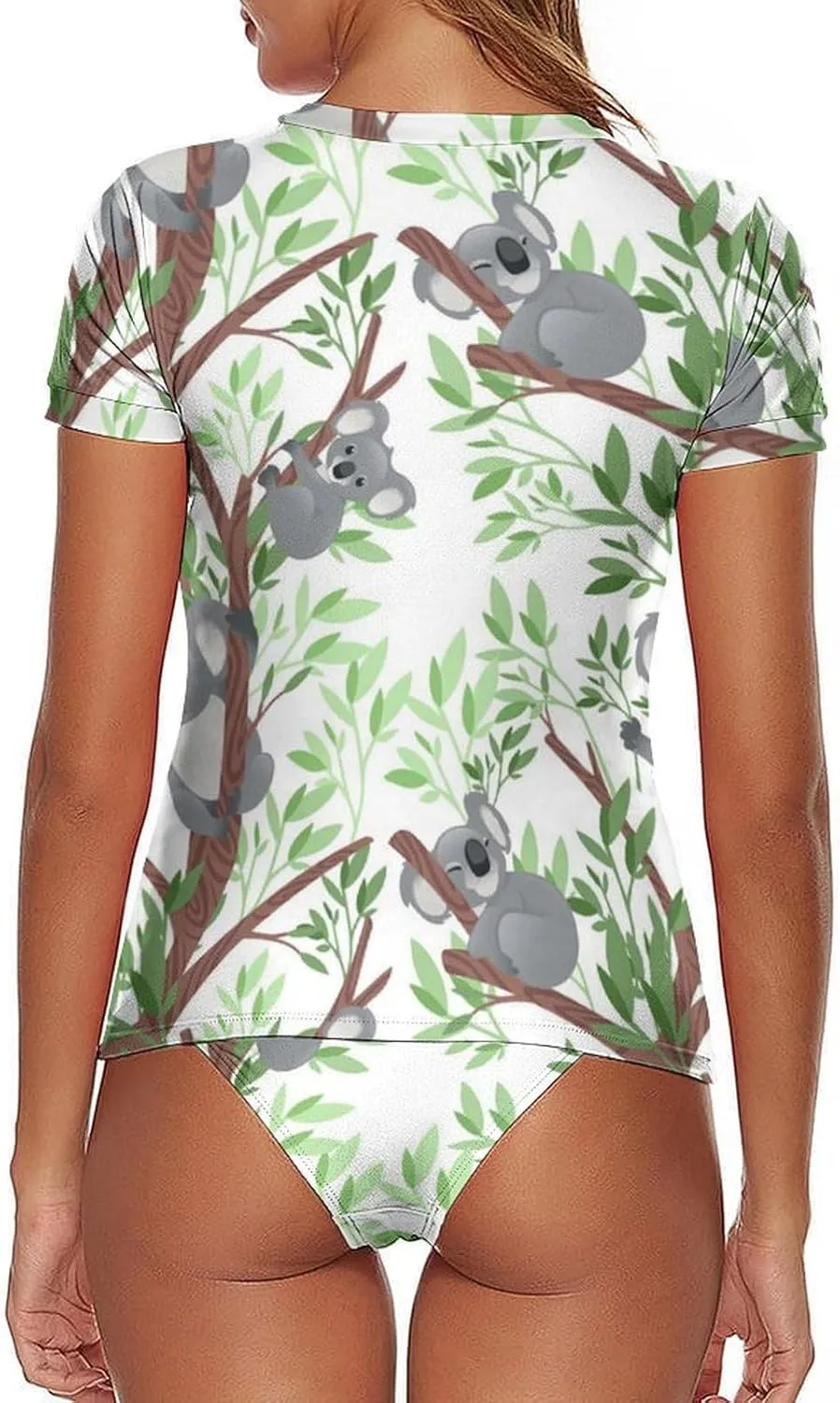 Women Short Sleeve Rash Guard Sun Protection Swim Shirts and Bottom