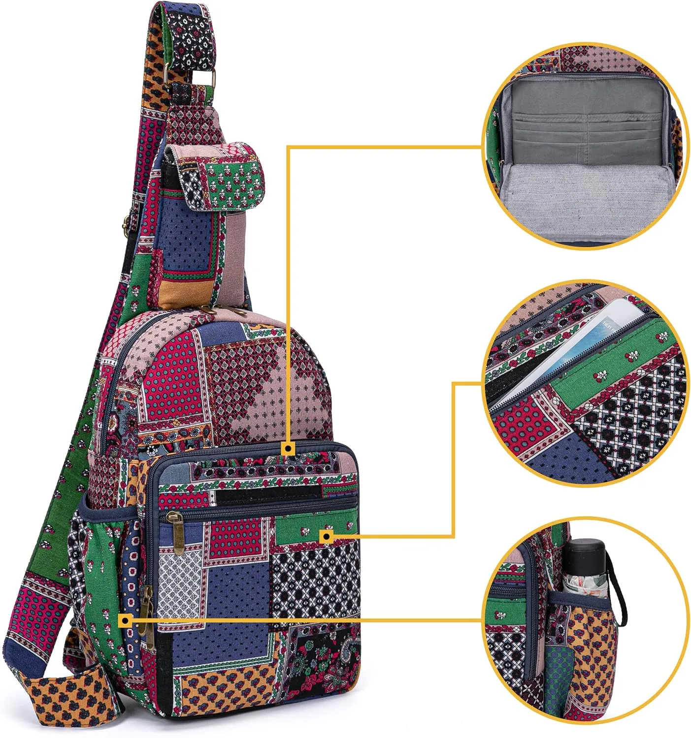 Women sling bag Elephant canvas large boho backpacks bohemian Crossbody Bag (blue)