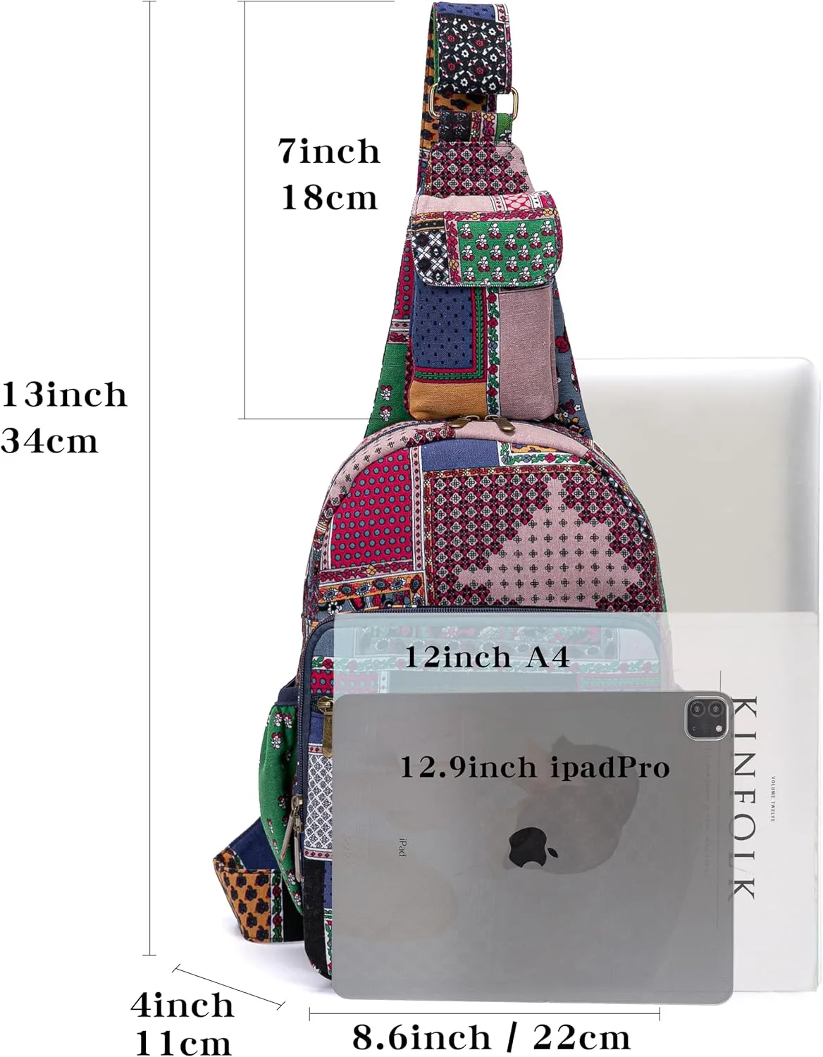 Women sling bag Elephant canvas large boho backpacks bohemian Crossbody Bag (blue)