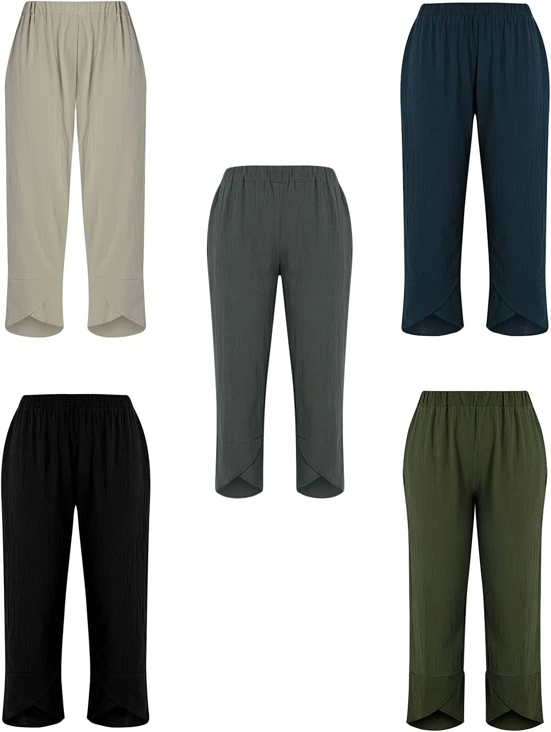 Women Summer Cotton Linen Niners Pants Wide Leg Middle Waist Loose Casual Trousers Beach Pant Outfits