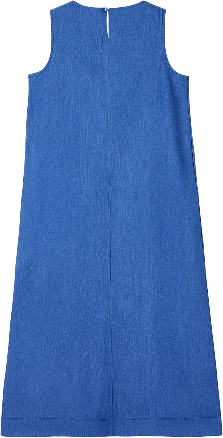 Women Summer Sleeveless Denim Maxi Dress with Pocket Casual Crewneck Loose Flowy Beach Shift Sun Jean Dress