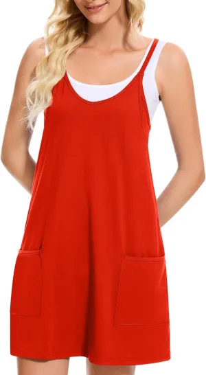 Women Tennis Workout Romper Mini Dress Summer Sleeveless Spaghetti Strap Athletic Sports Dress with Shorts