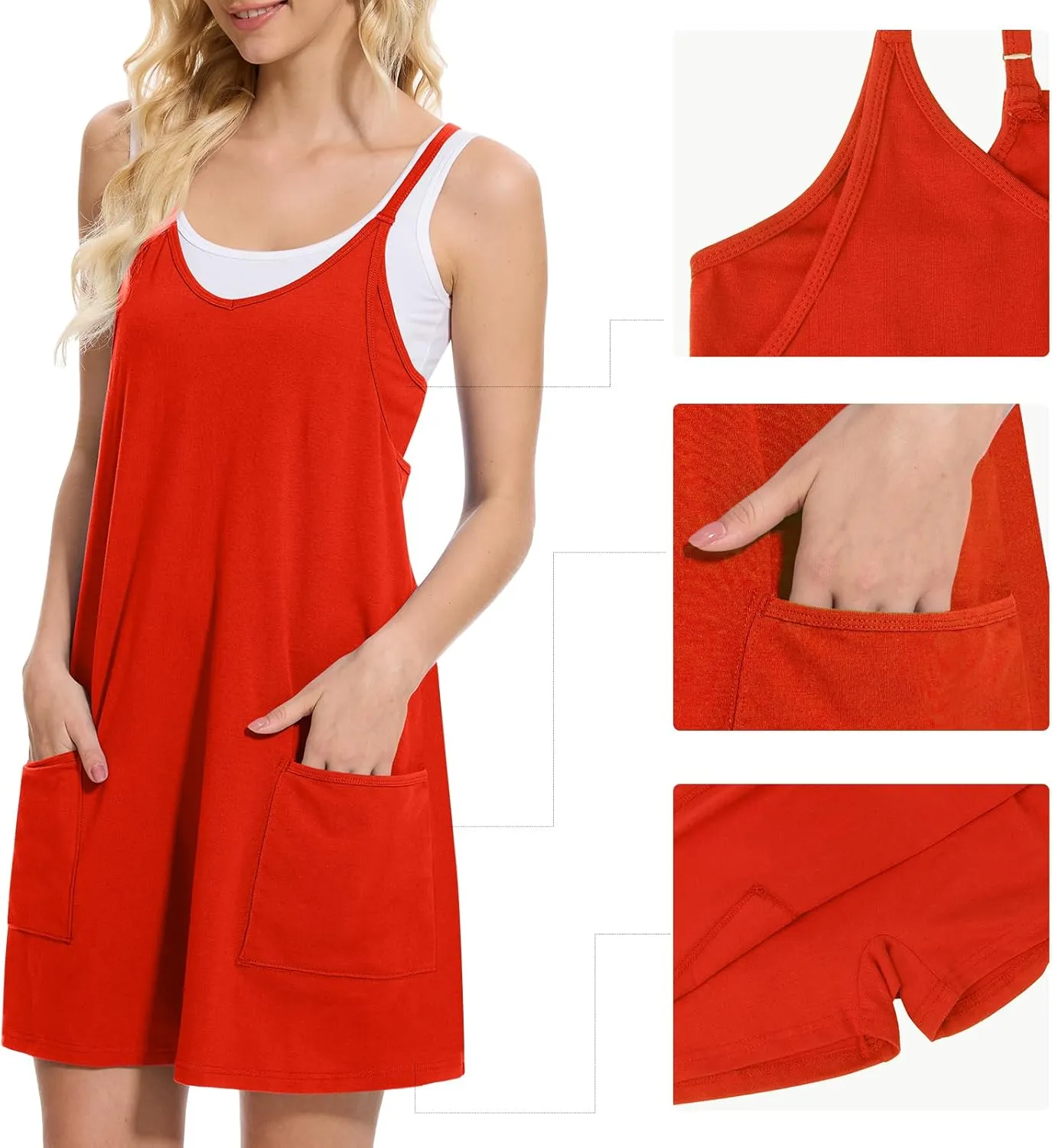 Women Tennis Workout Romper Mini Dress Summer Sleeveless Spaghetti Strap Athletic Sports Dress with Shorts