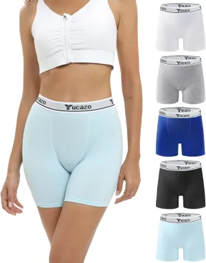 Women's Anti Chafing Slip shorts Cotton Boxer Briefs Boyshorts Underwear 5.5" Inseam 5 Pack