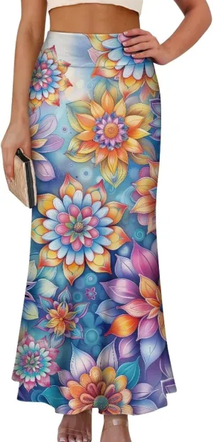 Womens Casual High Waist Midi Skirt with Zipper A-Line Flared Long Skirts, S-2XL