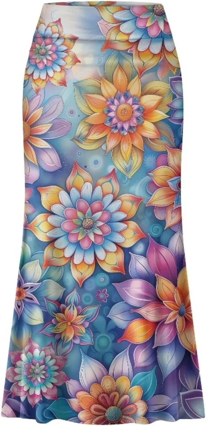 Womens Casual High Waist Midi Skirt with Zipper A-Line Flared Long Skirts, S-2XL