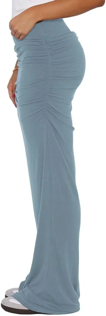 Women's Casual Maxi Skirt Summer Pleated Low Waisted Swing Lounge Skirt Ankle Length Maxi Long