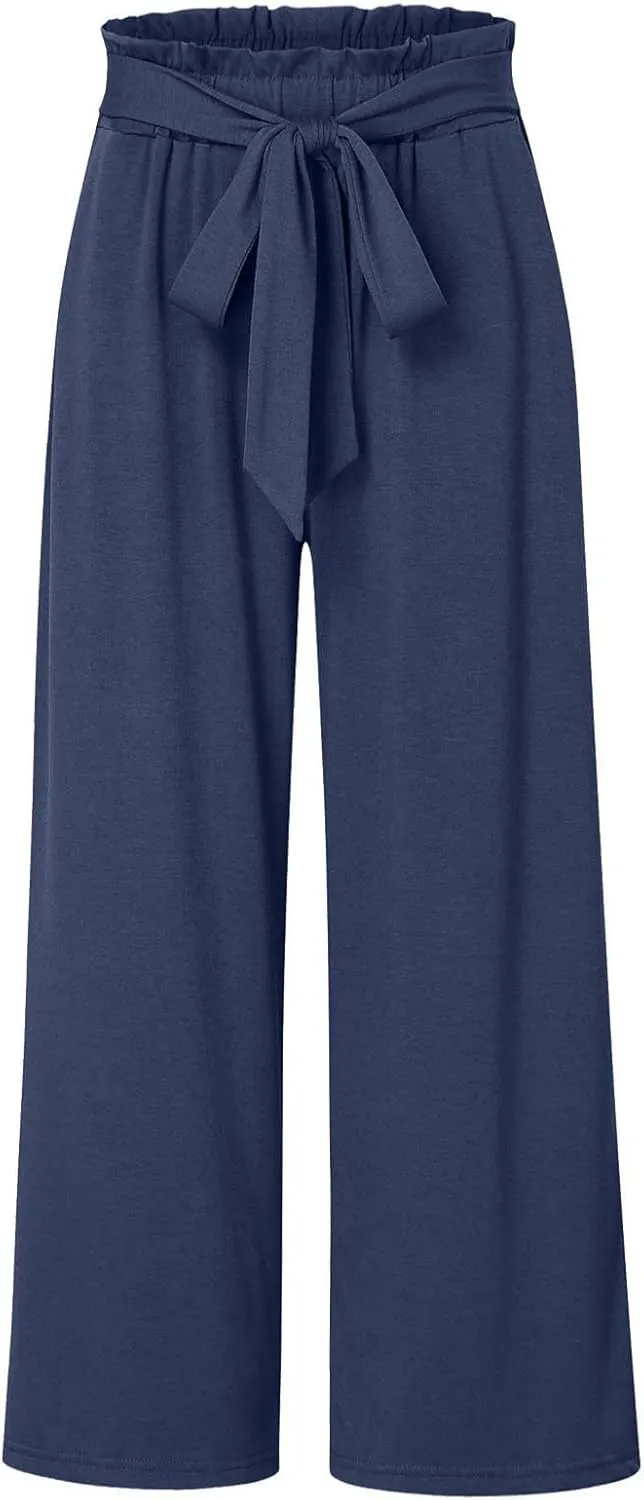 Women's Cotton Linen Pants Casual Wide Leg Beach Pants Summer Vacation High Waisted Palazzo Trousers Lightweight Lounge Pants