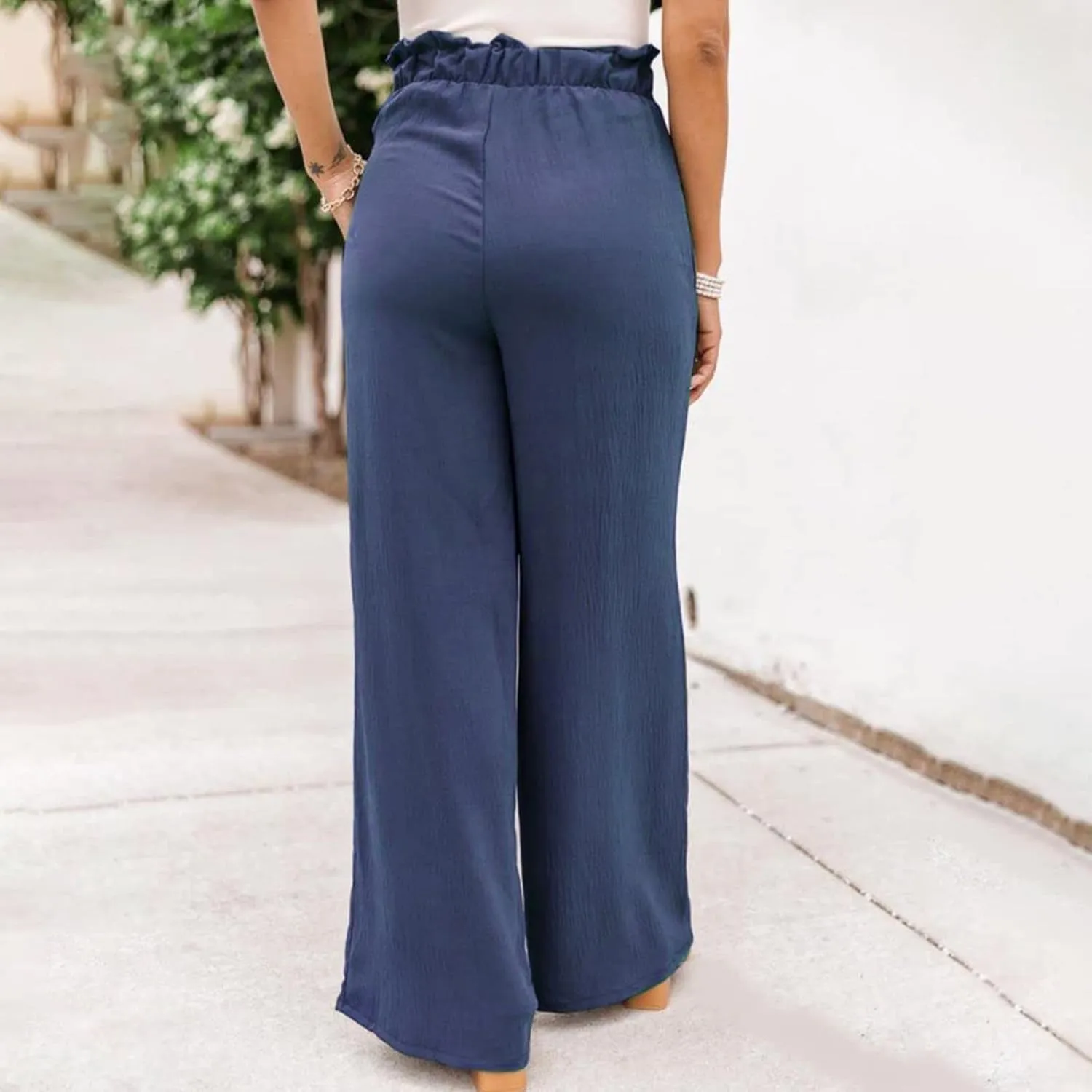 Women's Cotton Linen Pants Casual Wide Leg Beach Pants Summer Vacation High Waisted Palazzo Trousers Lightweight Lounge Pants
