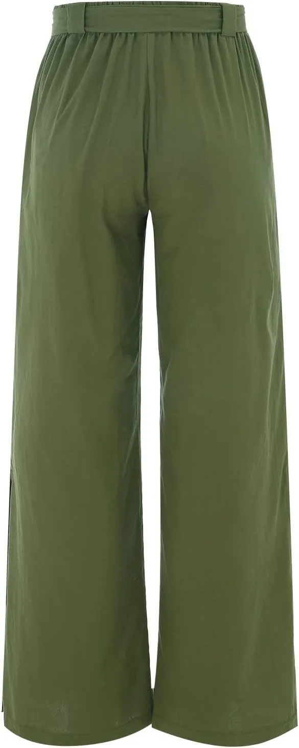 Womens Cotton Linen Summer Baggy Palazzo Pants Low Waist Lounge Pants Slim-Fit Palazzo Lounge Pants Beach
