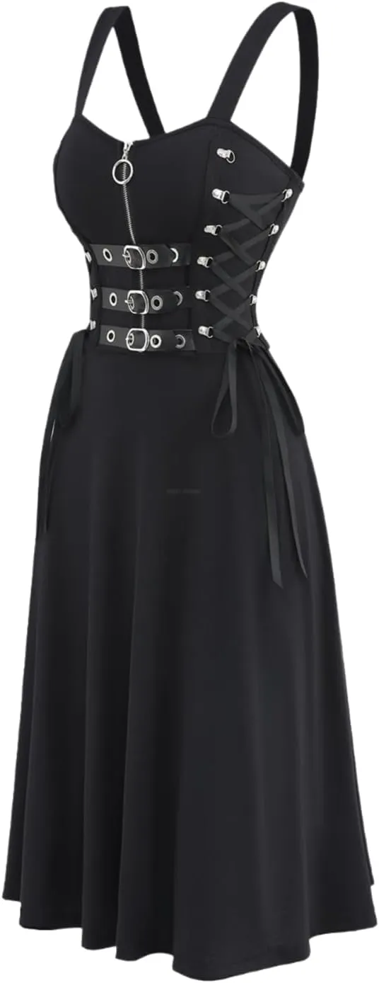Womens Dresses Retro Backless Sleeveless Wrap Gothic Vintage 50S Spaghtti Strap Swing Cocktail Party Maxi Dress