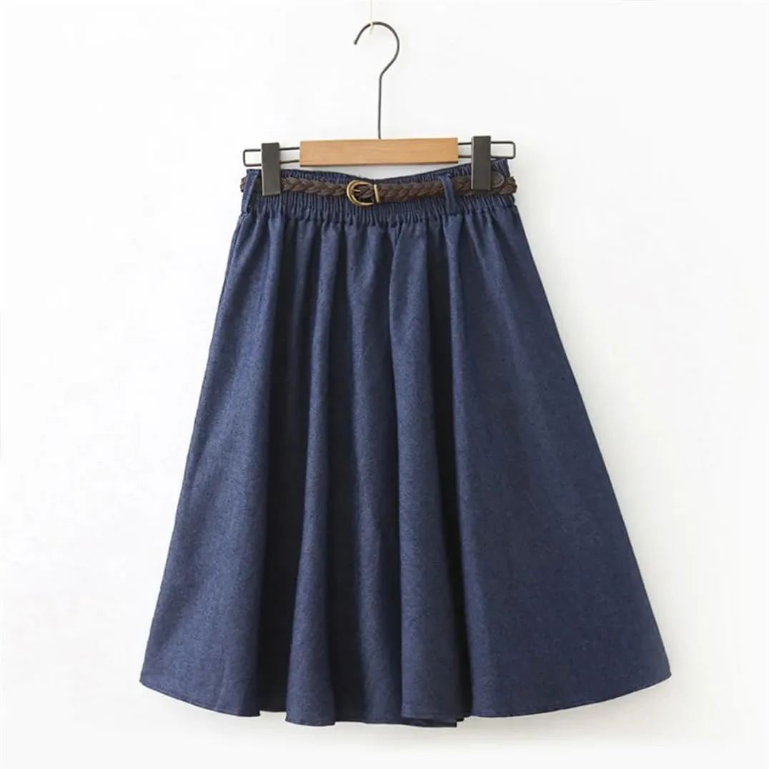 WomenS Elastic High Waisted Denim Skirt Summer Midi Length A-Line Skirts