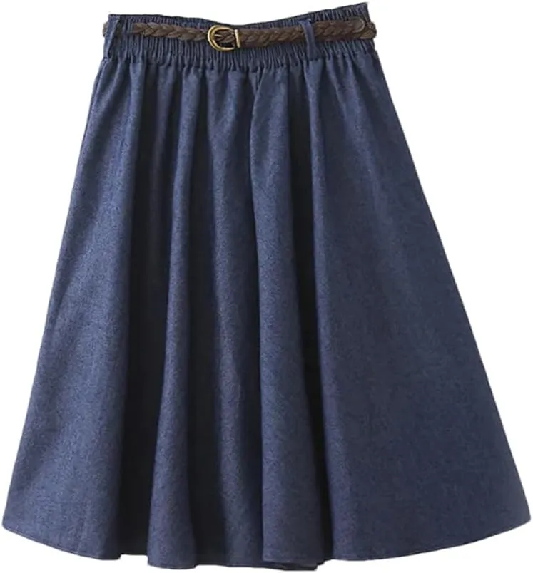 WomenS Elastic High Waisted Denim Skirt Summer Midi Length A-Line Skirts