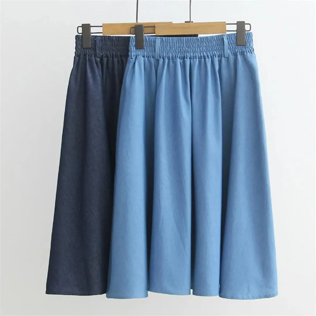 WomenS Elastic High Waisted Denim Skirt Summer Midi Length A-Line Skirts