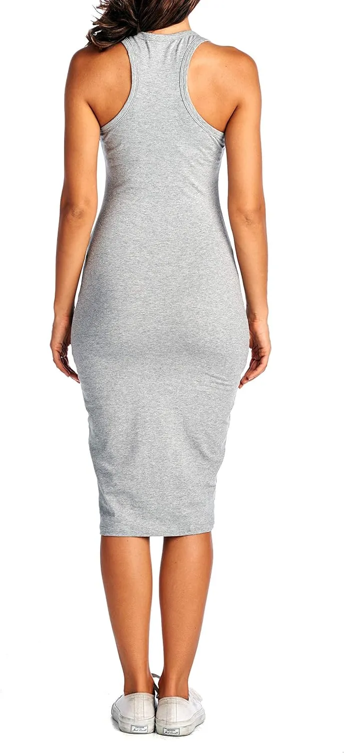 Women's Fitted Sleeveless Racerback Midi Bodycon Tank Dress