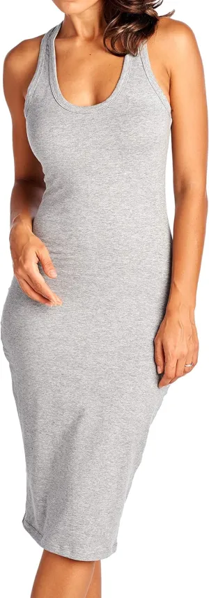Women's Fitted Sleeveless Racerback Midi Bodycon Tank Dress