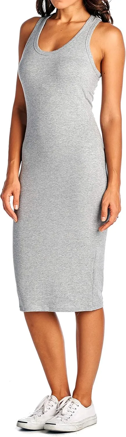 Women's Fitted Sleeveless Racerback Midi Bodycon Tank Dress