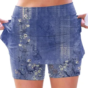 Womens Floral Tennis Skorts Cute Boho Beach Skirts High Waisted Athletic Skort with Pockets Summer Casual Hawaii Mini Skirts