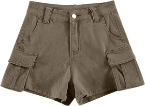 Womens Jean Shorts High Waisted Stretchy Denim Shorts Casual Straight Leg A-line Cargo Shorts Jeans with Side Pocket