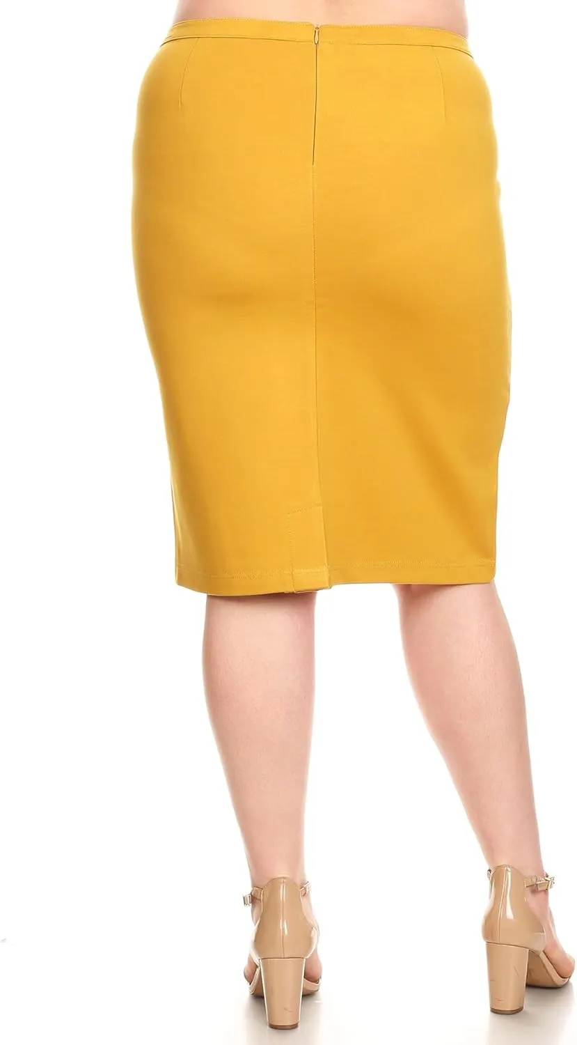 Women's Knee Length Pencil Skirt, Mid Waist with Back Zipper