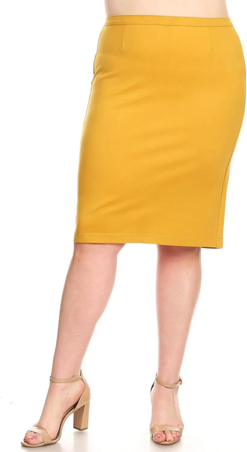 Women's Knee Length Pencil Skirt, Mid Waist with Back Zipper