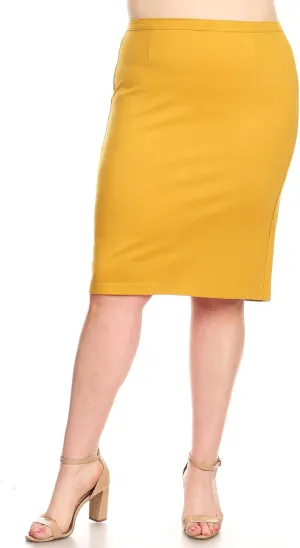 Women's Knee Length Pencil Skirt, Mid Waist with Back Zipper