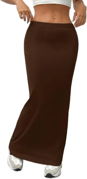 Womens Knit Tight-Fit Knee-Length Skirt Long Skirts for Women