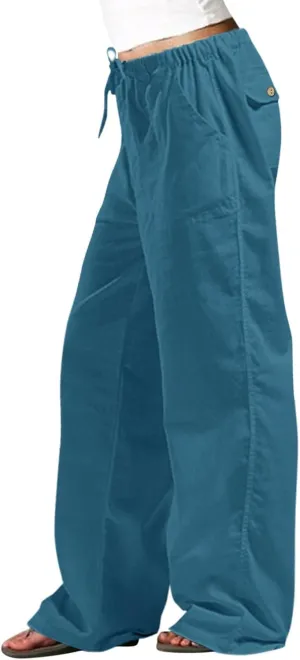 Womens Linen Blend Summer Printed Palazzo Pants High Waist Wide Leg Slim Fit Palazzo Lounge Pants Business Work