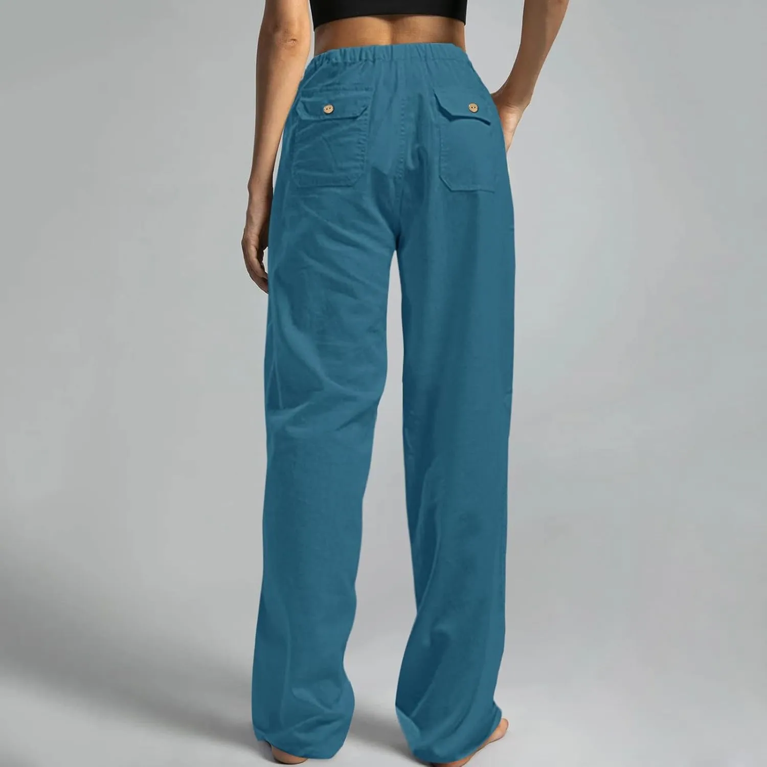 Womens Linen Blend Summer Printed Palazzo Pants High Waist Wide Leg Slim Fit Palazzo Lounge Pants Business Work