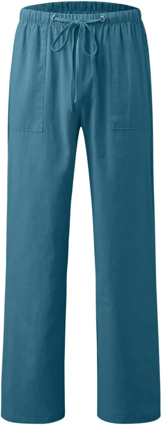 Womens Linen Blend Summer Printed Palazzo Pants High Waist Wide Leg Slim Fit Palazzo Lounge Pants Business Work