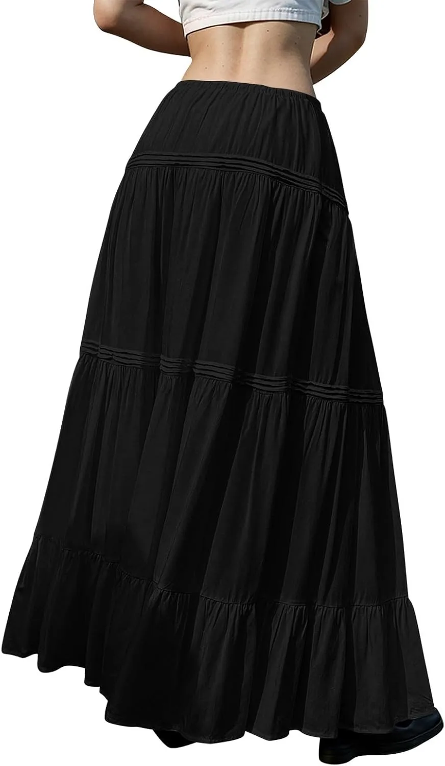 Womens Linen Maxi Skirt Beach Vacation Aline Flowy Summer Long Skirts High Waist Tiered Boho Renaissance Pleated Skirt